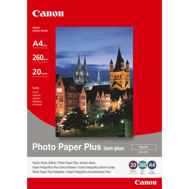 Canon SG-201 Fotopapier Plus Seidenglanz A4, 20 Blatt Produkt Vorderansicht