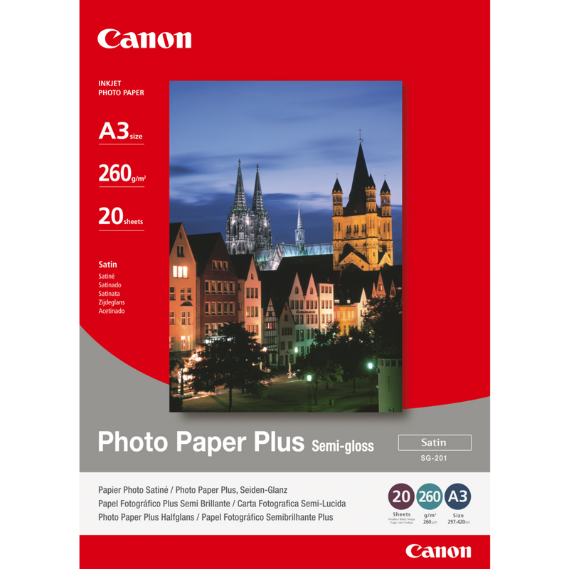 Canon SG-201 Fotopapier Plus Seidenglanz A3 – 20 Blatt Produkt Vorderansicht