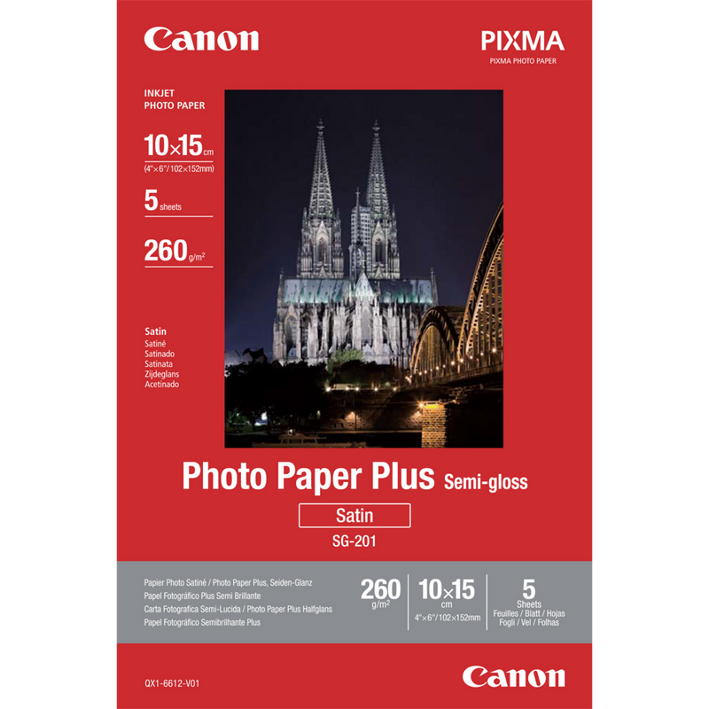 Canon SG-201 Fotopapier Plus Seidenglanz 10 x 15 cm – 5 Blatt Produkt Vorderansicht