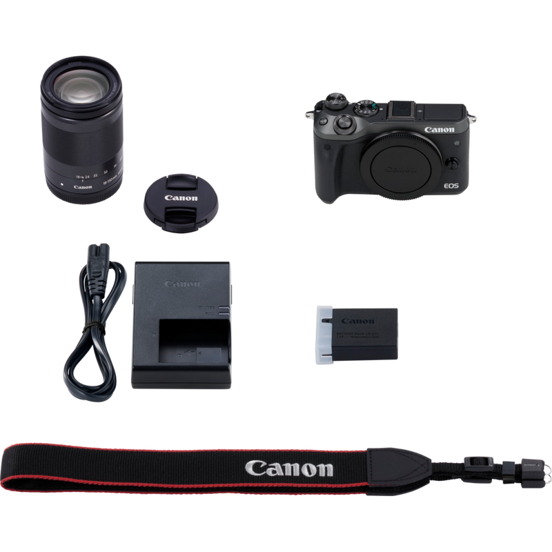 Canon EOS M6 + EF-M 18-150mm IS STM- Objektiv Schwarz Produkt Lieferumfang