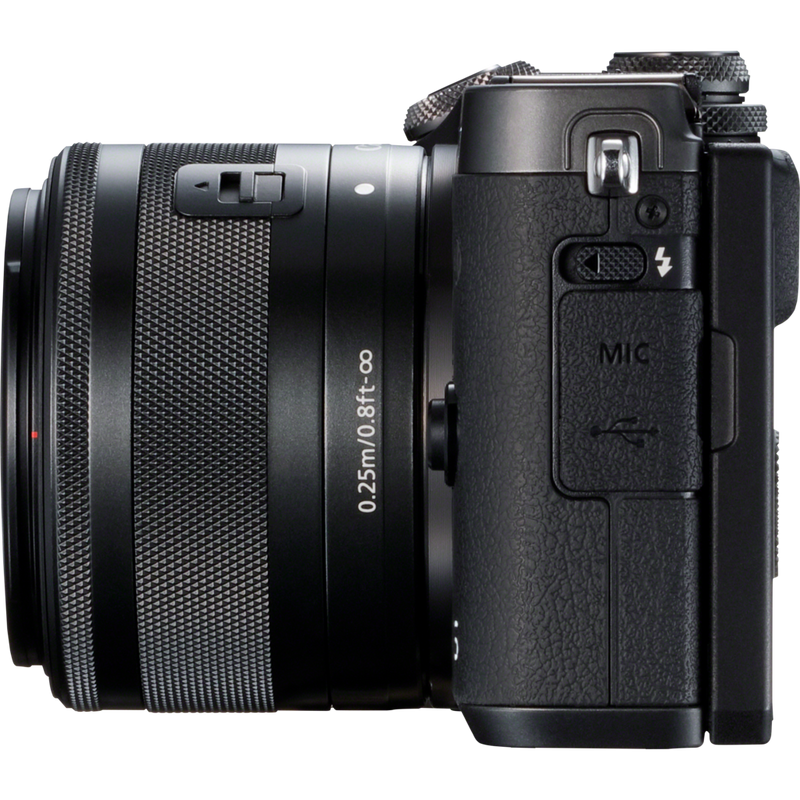 Canon EOS M6 + EF-M 15-45mm IS STM Objektiv Schwarz Produkt Ansicht von links