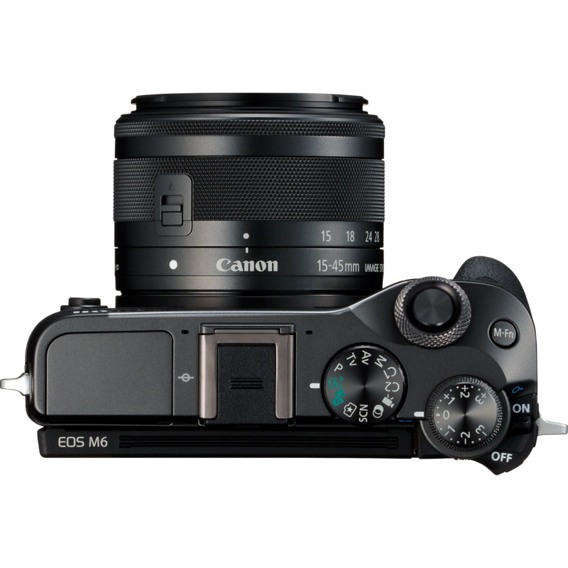 Canon EOS M6 + EF-M 15-45mm IS STM Objektiv Schwarz Produkt Ansicht von oben
