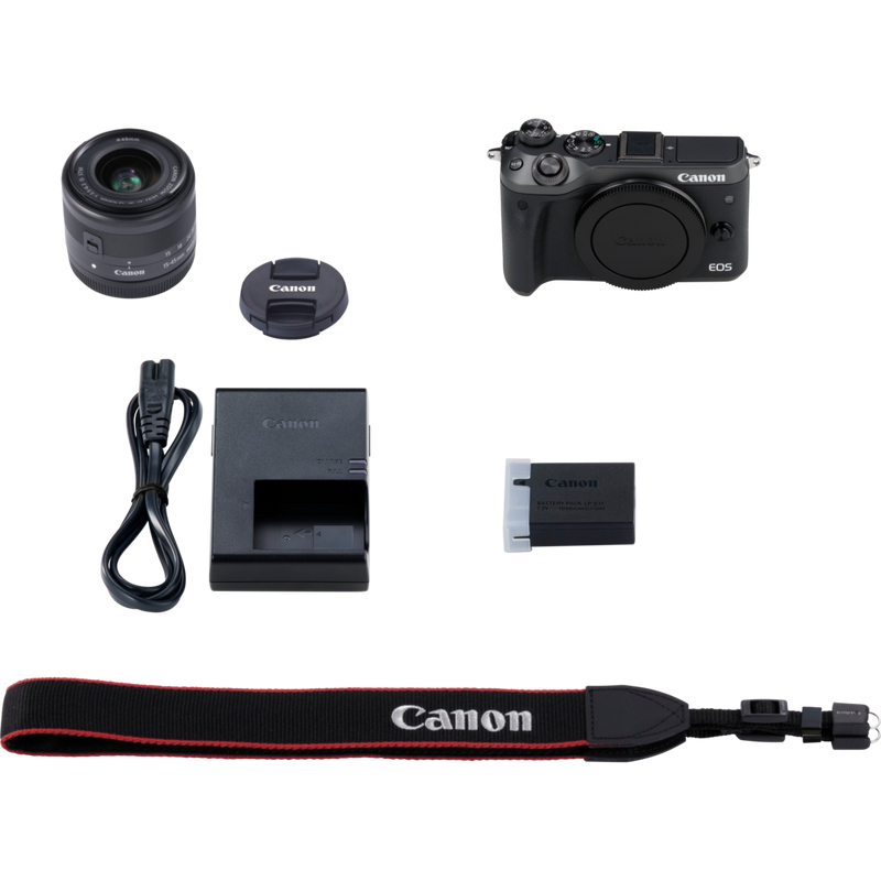 Canon EOS M6 + EF-M 15-45mm IS STM Objektiv Schwarz Produkt Lieferumfang