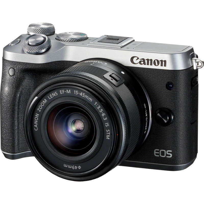 Canon EOS M6 + EF-M 15-45mm IS STM Objektiv – Silber Produkt Diagonale Ansicht