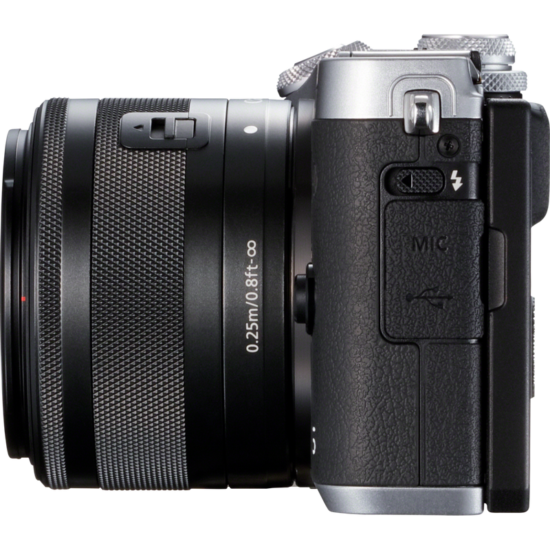 Canon EOS M6 + EF-M 15-45mm IS STM Objektiv – Silber Produkt Ansicht von links