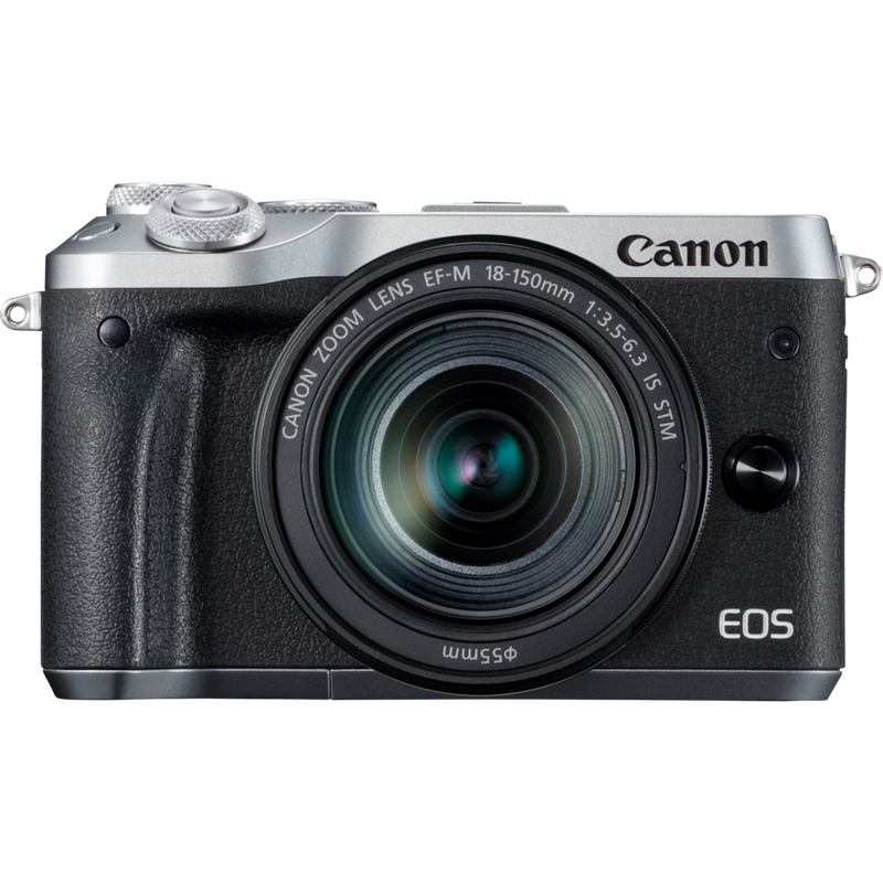 Canon EOS M6 Silber + EF-M 18-150mm IS STM Objektiv Schwarz Produkt Vorderansicht