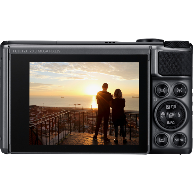 Canon PowerShot SX730 HS Schwarz Produkt Rückansicht mit Foto auf dem Bildschirm