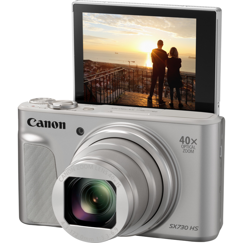 Canon PowerShot SX730 HS – Silber Produkt Vorderansicht mit Foto auf dem Bildschirm