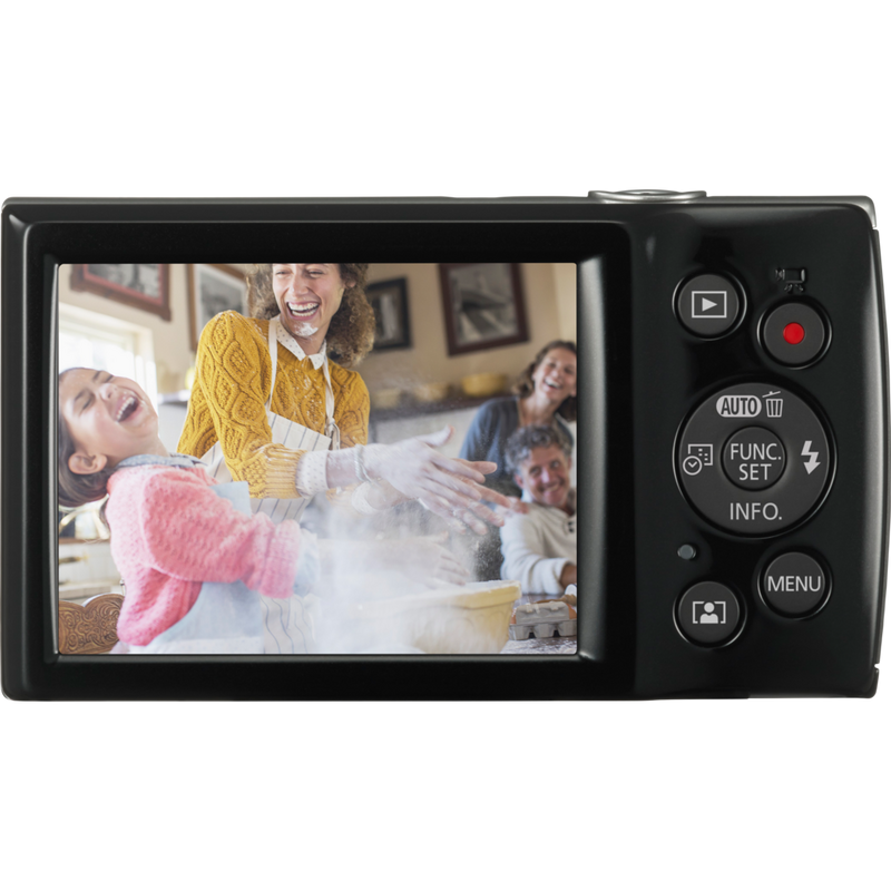 Canon IXUS 185 – Schwarz Produkt Rückansicht mit Foto auf dem Bildschirm