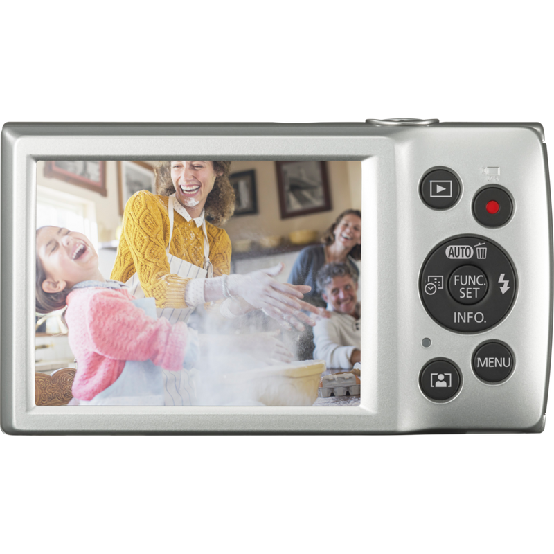 Canon IXUS 185 – Silber Produkt Rückansicht mit Foto auf dem Bildschirm