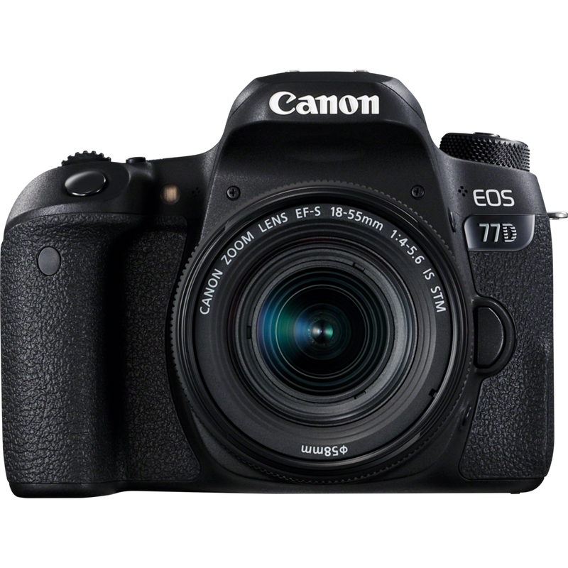 Canon EOS 77D + EF 18-55mm IS STM Objektiv + Rucksack + Ersatzakku Produkt Vorderansicht