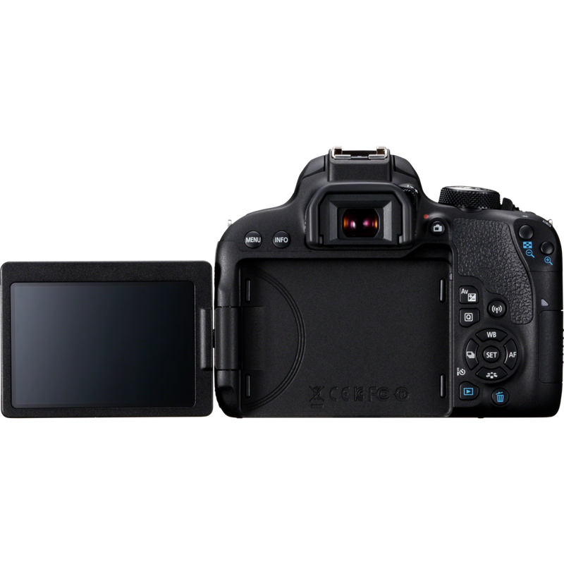 Canon EOS 800D + EF-S 18-55mm 1:4-5,6 IS STM Produkt Rückansicht mit ausgeklapptem Bildschirm