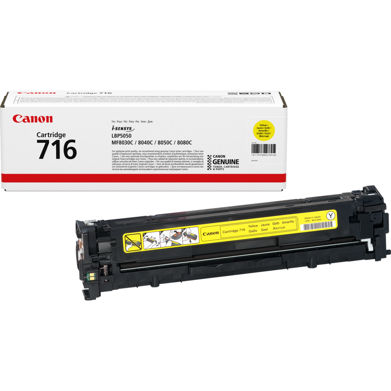 Canon 716Y Toner-Cartridge Gelb Produkt Verpackung und Patrone