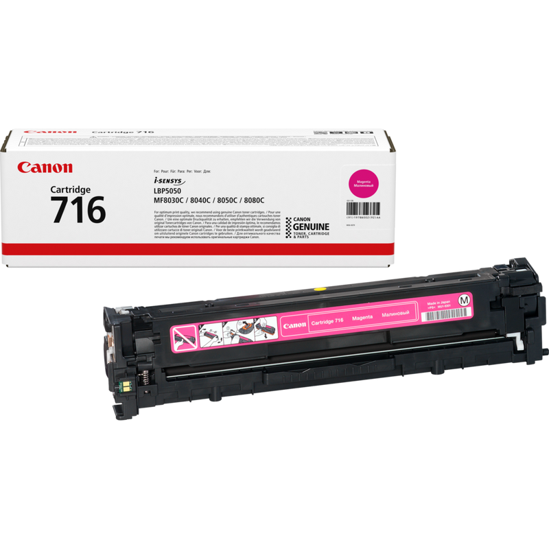 Canon 716M Toner-Cartridge Magenta Produkt Verpackung und Patrone