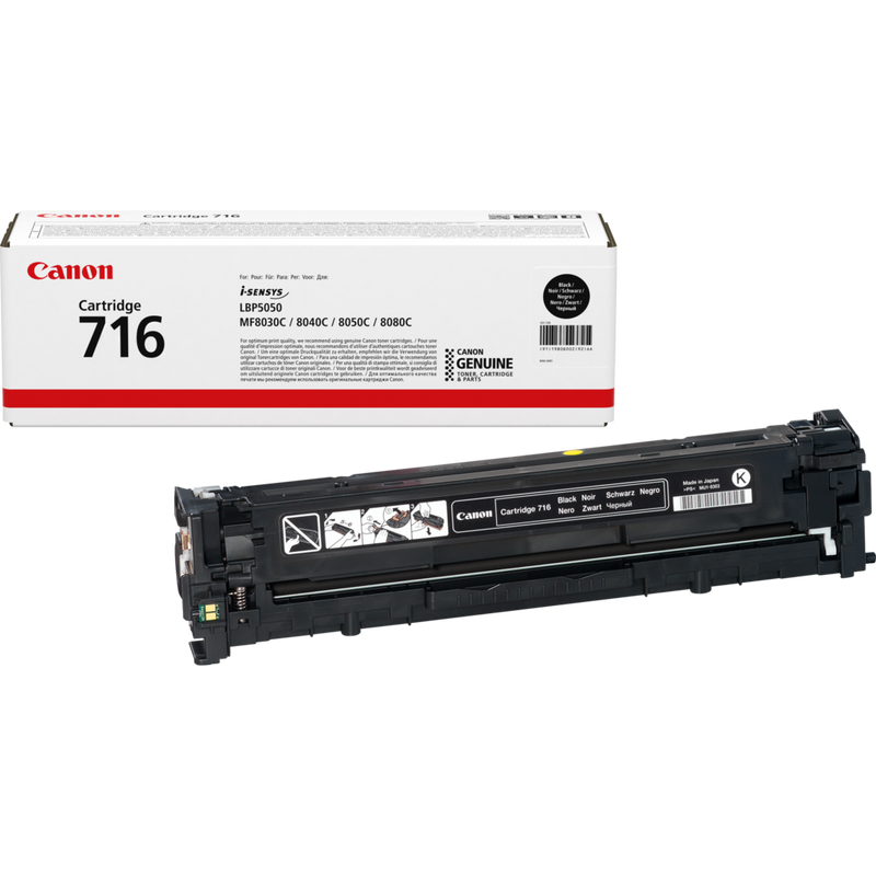 Canon 716BK Toner-Cartridge Schwarz Produkt Verpackung und Patrone
