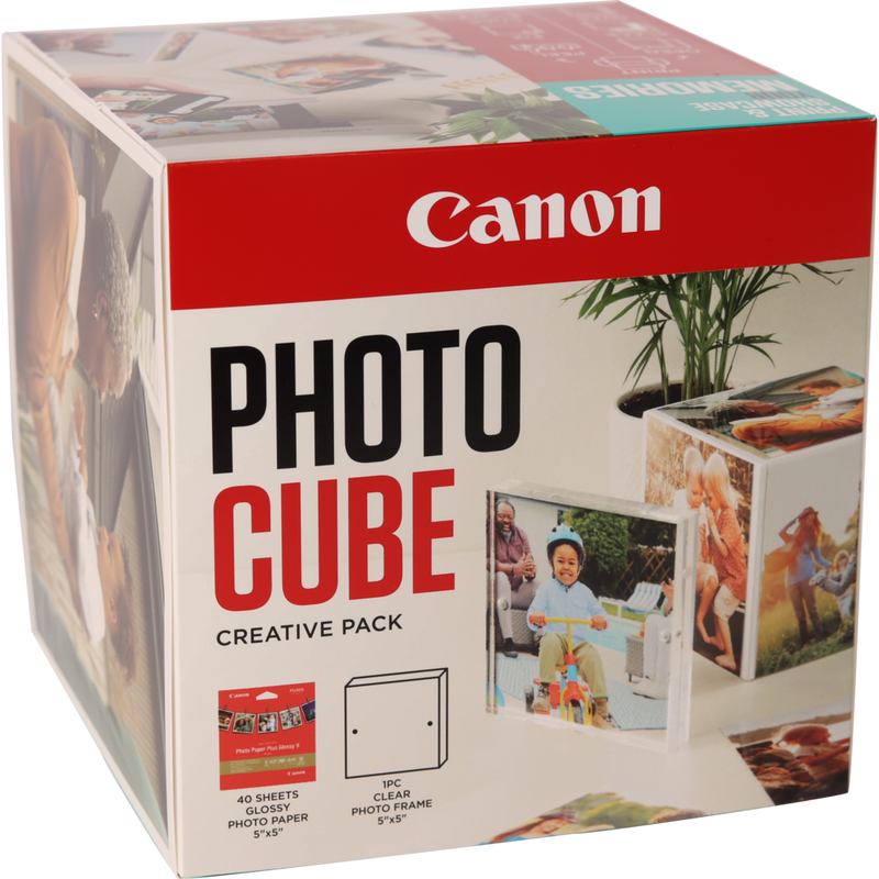 Canon Photo Cube and Frame + PP-201 5x5” Photo Paper Plus Glossy II (40 sheets) - Creative Pack, Blue Product Front view with kit components