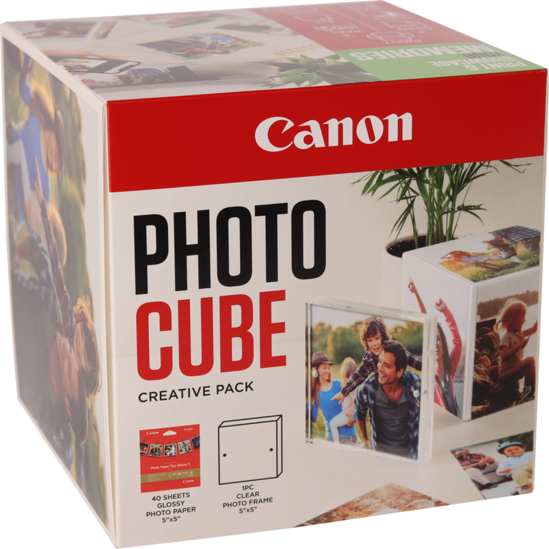 Canon Photo Cube and Frame + PP-201 5x5” Photo Paper Plus Glossy II (40 sheets) - Creative Pack, Green Product Front view with kit components