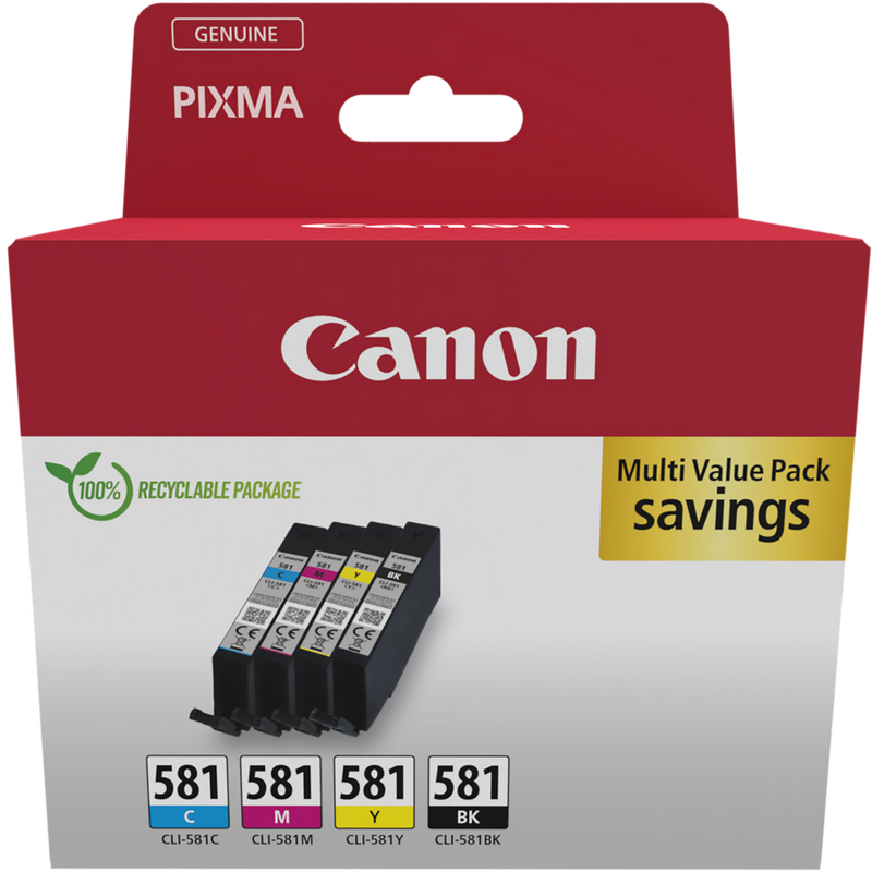 Canon CLI-581 BK/C/M/Y Ink Cartridge Multi Pack Product Package front view
