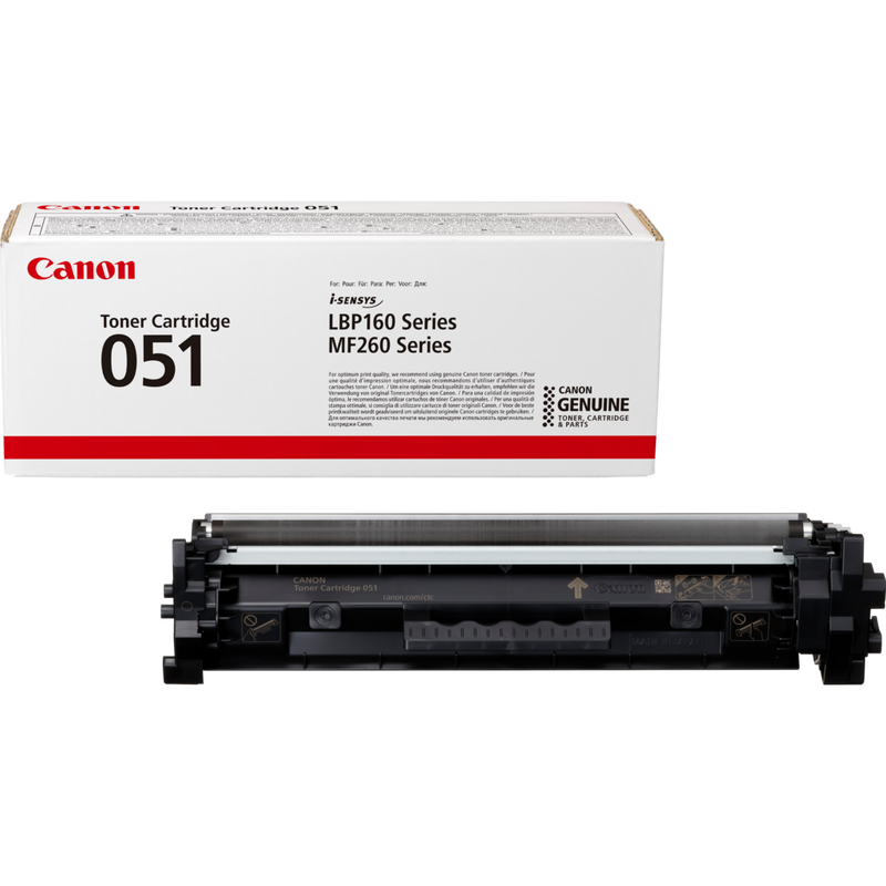Canon 051 Toner-Cartridge, Schwarz Produkt Verpackung und Patrone