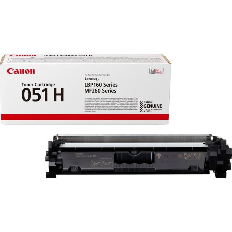 Canon 051H High Yield Toner-Cartridge, Schwarz Produkt Verpackung und Patrone