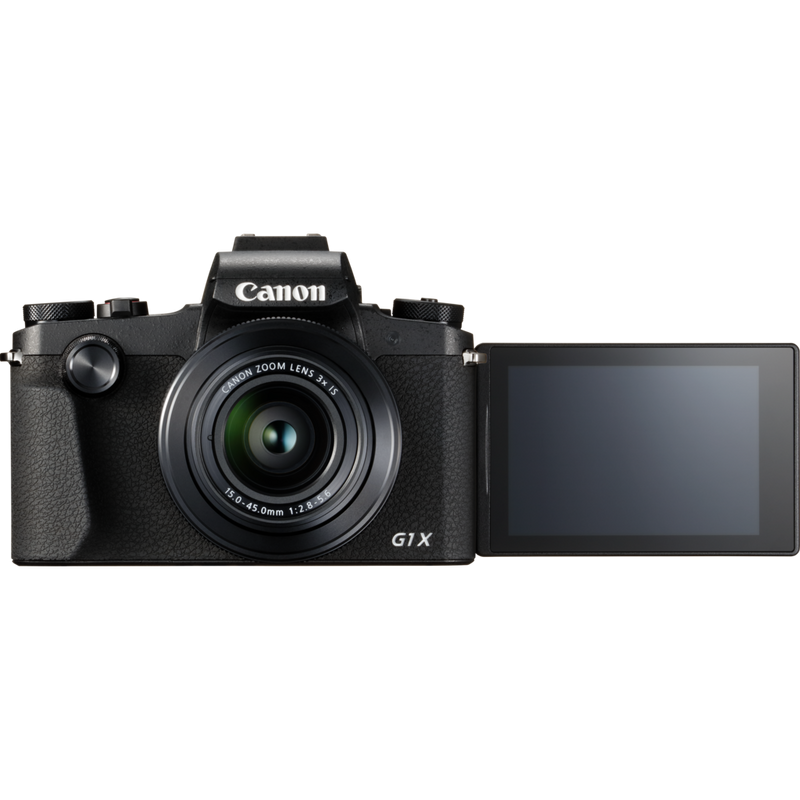 Canon PowerShot G1 X Mark III Produkt Vorderansicht mit ausgeklapptem Bildschirm