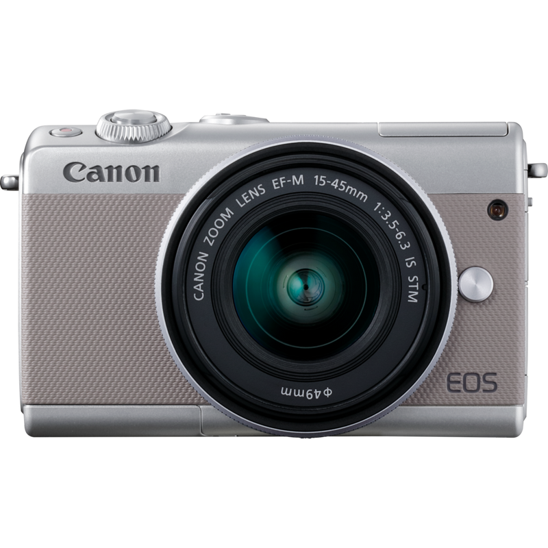 Canon EOS M100 Grau + EF-M 15-45mm f/3.5-6.3 IS STM Objektiv Silber Produkt Vorderansicht