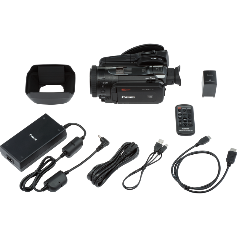 Canon LEGRIA GX10 Vorderansicht von links auf einem Stativ