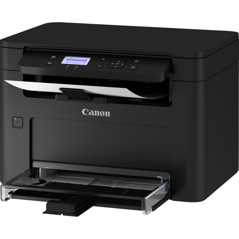 Canon i-SENSYS MF113w Schwarzweiß-Laser-Multifunktionssystem Produkt Ansicht von rechts mit ausgeklapptem Papiereinzug und Ausgabefach