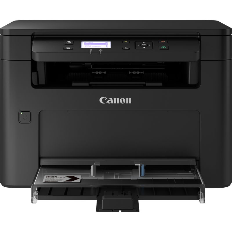 Canon i-SENSYS MF112 Schwarzweiß-Laser-Multifunktionssystem Produkt Vorderansicht mit ausgeklapptem Papierausgabefach