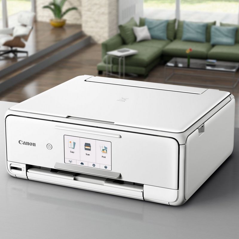 Canon PIXMA TS8151 – Weiß Auf einem Tisch in einem Flur