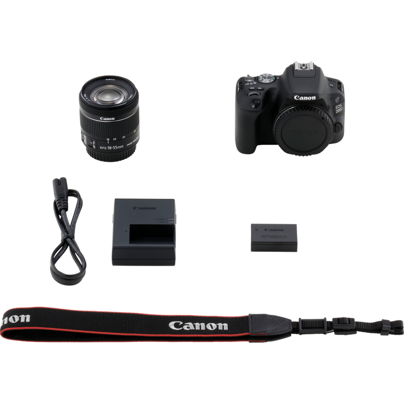 Canon EOS 200D Schwarz + EF-S 18-55mm f/4-5.6 IS STM Schwarz Produkt Lieferumfang
