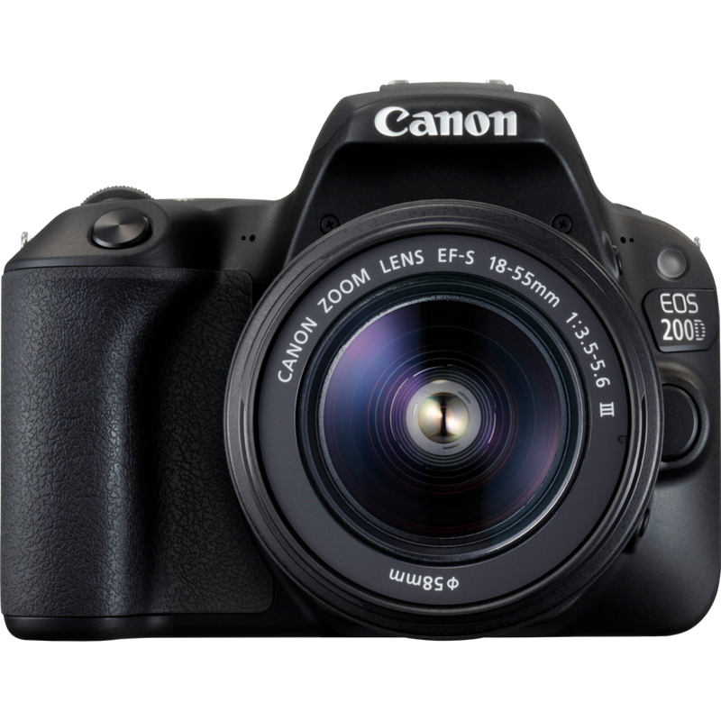 Canon EOS 200D Schwarz + EF-S 18-55mm 1:3,5-5,6 III Objektiv Produkt Vorderansicht