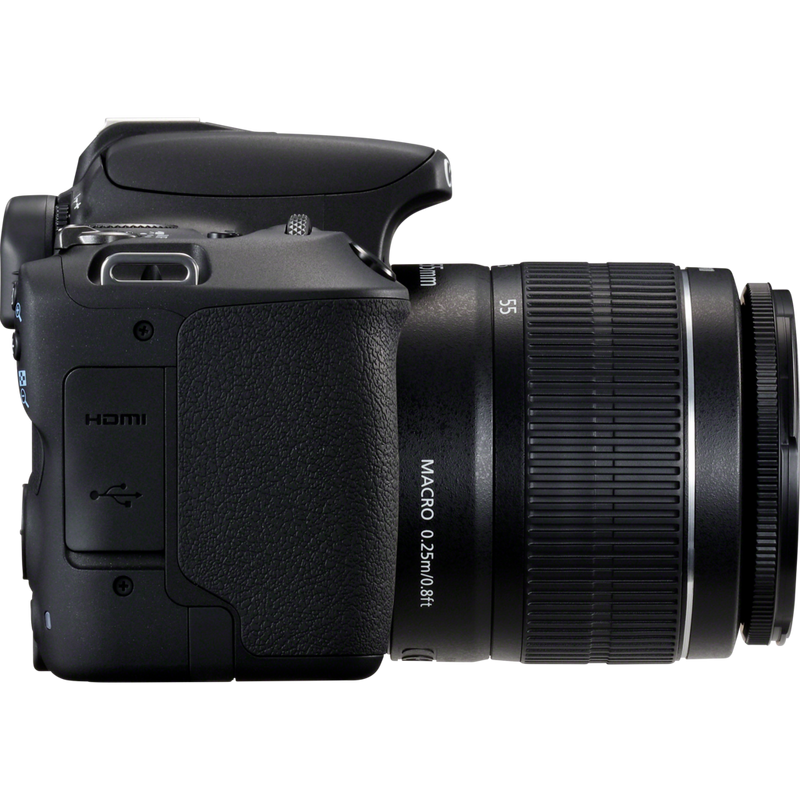 Canon EOS 200D Schwarz + EF-S 18-55mm 1:3,5-5,6 III Objektiv Produkt Ansicht von links