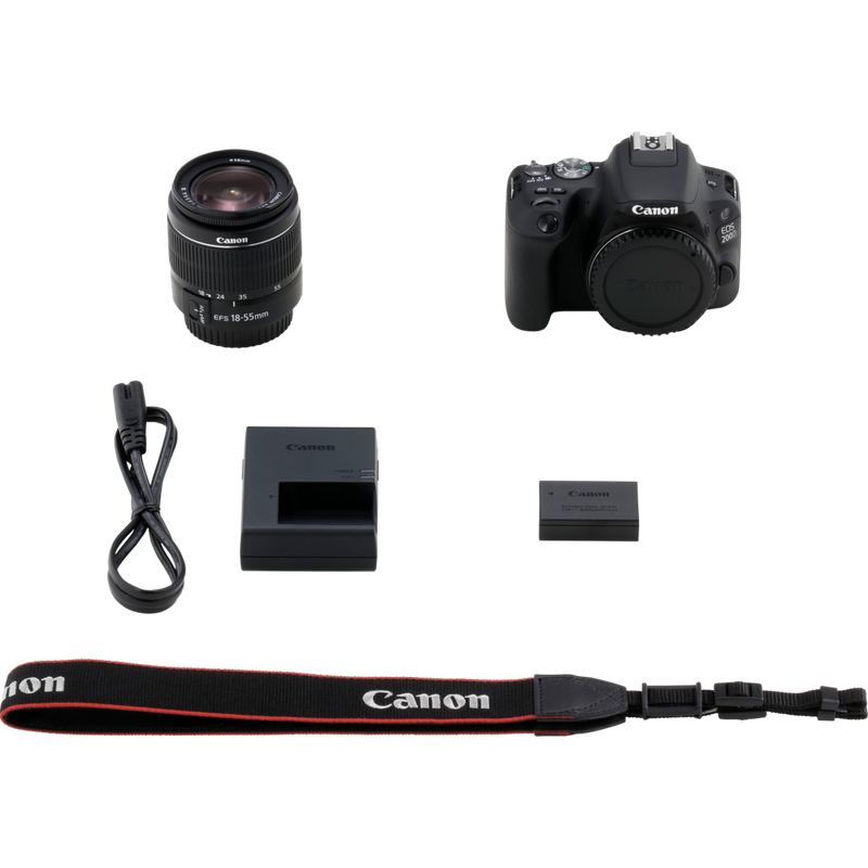 Canon EOS 200D Schwarz + EF-S 18-55mm 1:3,5-5,6 III Objektiv Produkt Lieferumfang