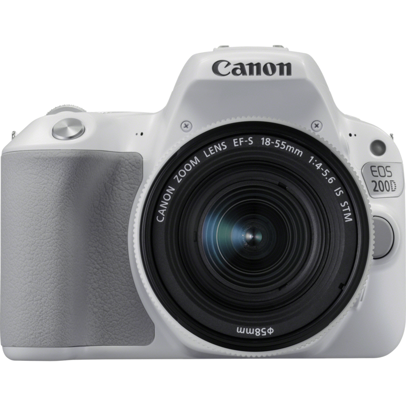 Canon EOS 200D Weiß + EF-S 18-55mm 1:4-5,6 IS STM Objektiv Silber Produkt Vorderansicht
