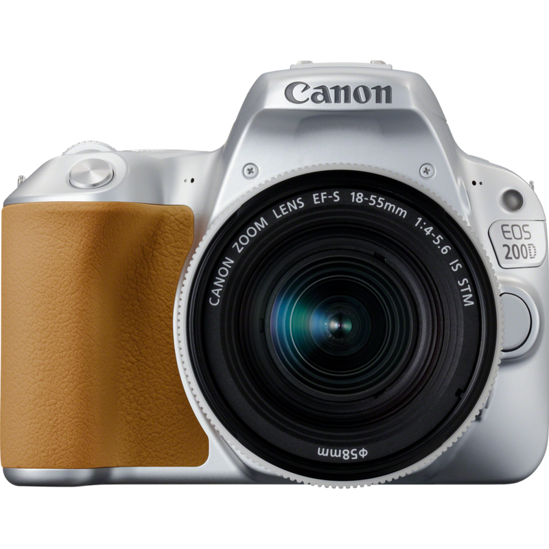 Canon EOS 200D Silber + EF-S 18-55mm 1:4-5,6 IS STM Objektiv Silber Produkt Vorderansicht