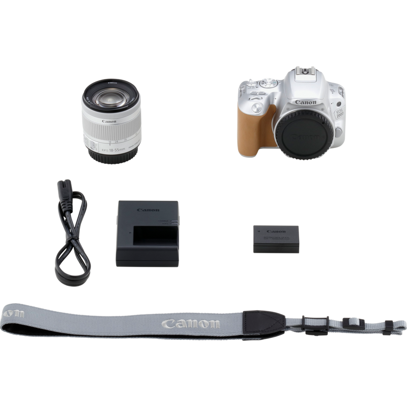 Canon EOS 200D Silber + EF-S 18-55mm 1:4-5,6 IS STM Objektiv Silber Produkt Lieferumfang