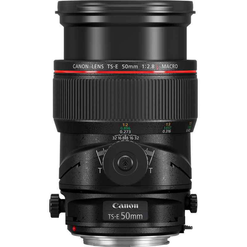 Canon TS-E 50mm f/2.8L Macro Objektiv Produkt Vorderansicht des erweiterten Objektivs