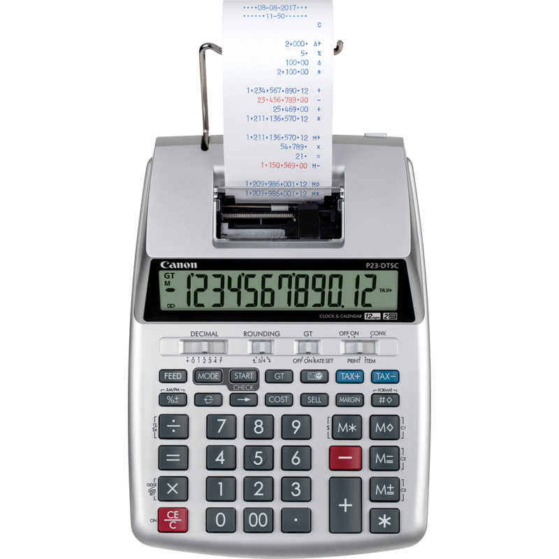 Canon P23-DTSC II Druckender Rechner Produkt Vorderansicht von oben mit Papierausdruck