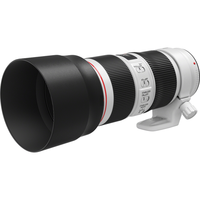 Canon EF 70-200mm f/4L IS II USM Produkt Ansicht von links mit Streulichtblende