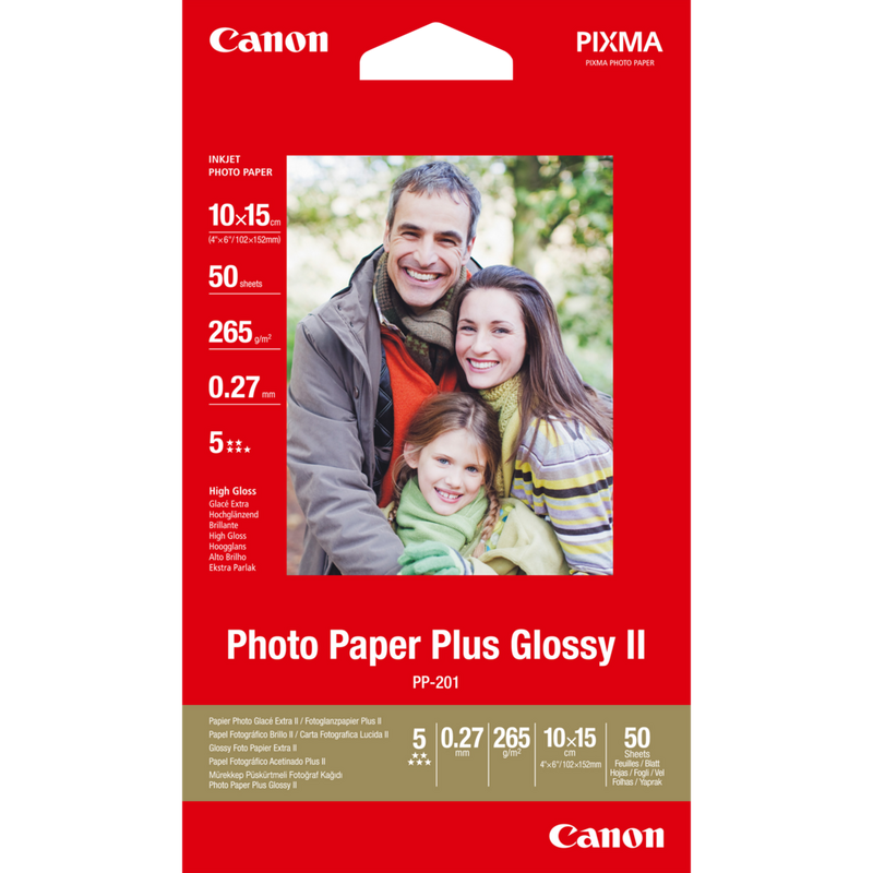 Canon PP-201 Glossy II Fotopapier Plus 10 x 15 cm – 50 Blatt Produkt Vorderansicht
