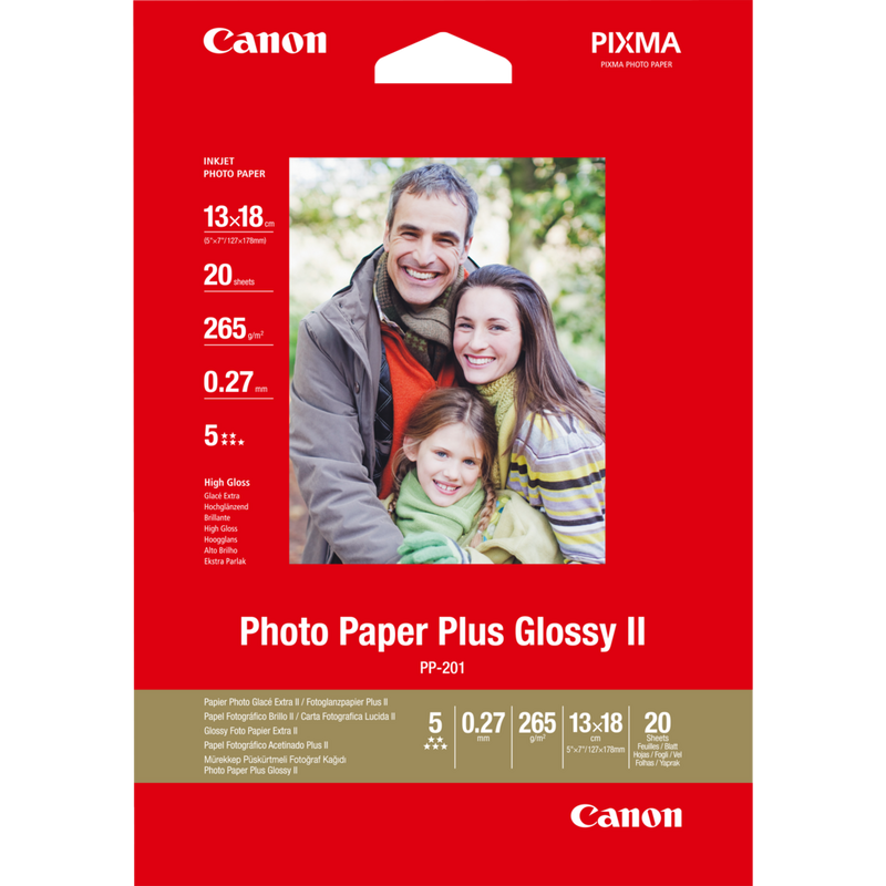 Canon PP-201 Glossy II Fotopapier Plus 13 x 18 cm – 20 Blatt Produkt Vorderansicht
