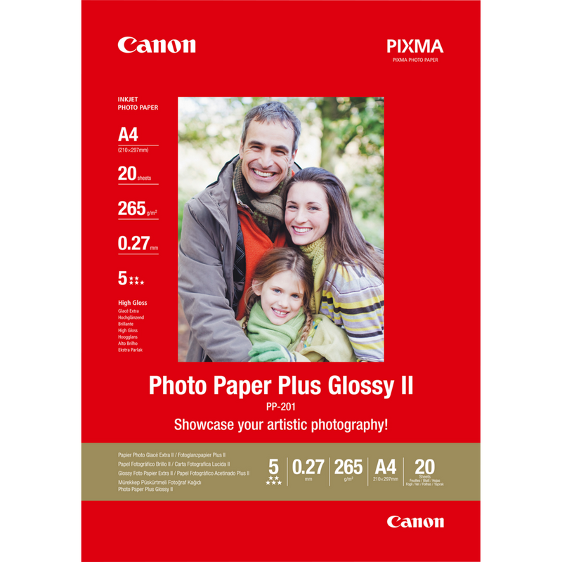 Canon PP-201 Glossy II Fotopapier Plus A4 – 20 Blatt Produkt Vorderansicht