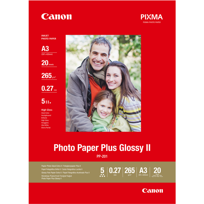 Canon PP-201 Glossy II Fotopapier Plus A3 – 20 Blatt Produkt Vorderansicht