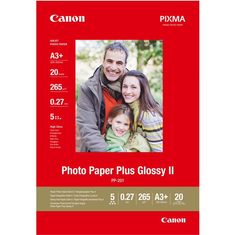 Canon PP-201 Glossy II Fotopapier Plus A3 Plus – 20 Blatt Produkt Vorderansicht
