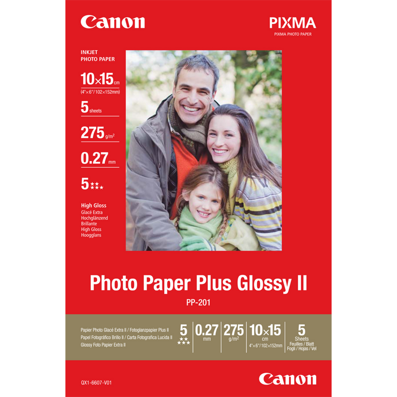 Canon PP-201 Glossy II Fotopapier Plus 10 x 15 cm – 5 Blatt Produkt Vorderansicht