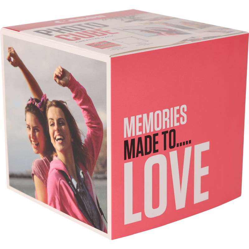 Canon Photo Cube and Frame + PP-201 5x5” Photo Paper Plus Glossy II (40 sheets) - Creative Pack, Pink Product Front angled view
