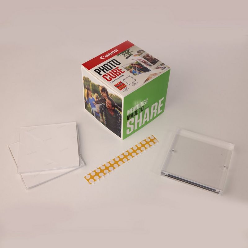 Canon Photo Cube and Frame + PP-201 5x5” Photo Paper Plus Glossy II (40 sheets) - Creative Pack, Green Product Front view with kit components