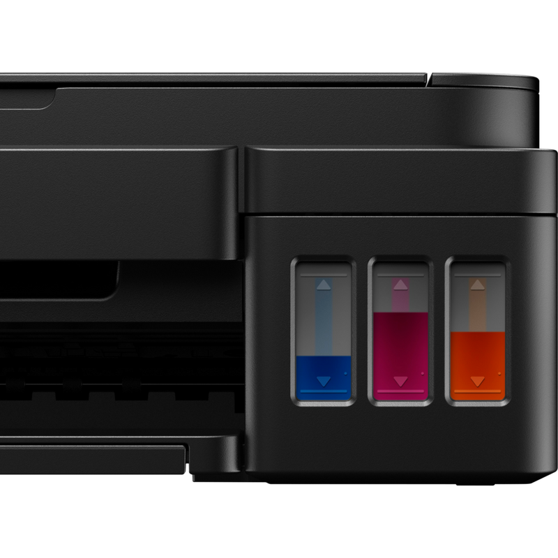 Canon PIXMA G2510 Drucker Produkt Vorderansicht der nachfüllbaren Tintenbehälter