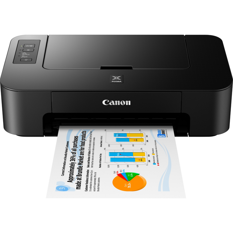 Canon PIXMA TS205 Drucker Produkt Vorderansicht mit ausgeklapptem Papierfach